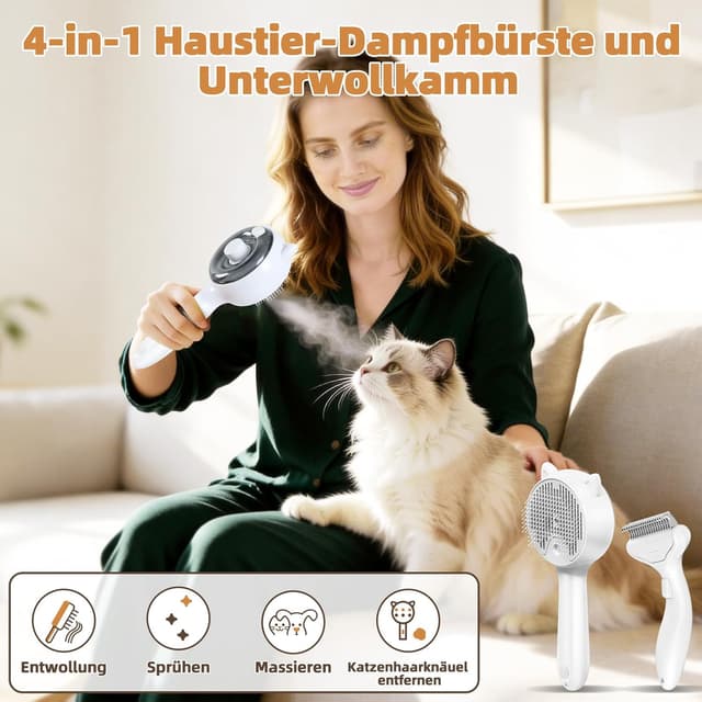 Detalle 2 de Dampf Katzenbürste 2-in-1 Set mit Nebel