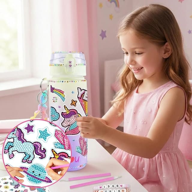 Detalle 2 de Sanilinwild DIY-Bastelset: Wasserflasche mit Einhorn-Motiv & Freundschaftsarmband (zum Gestalten)