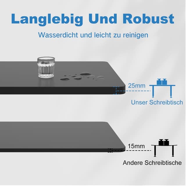 Detalle 2 de Devoko höhenverstellbarer Schreibtisch mit 2 Motoren, 25-mm-Tischplatte (140 x 70 cm) – elektrisch inkl. Kabelmanagement