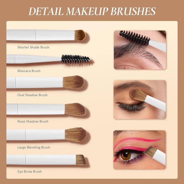 Detalle 2 de LUXBRU 20-Piece Makeup Brush Set with Case: Foundation, Powder, Eyes, Brows & More