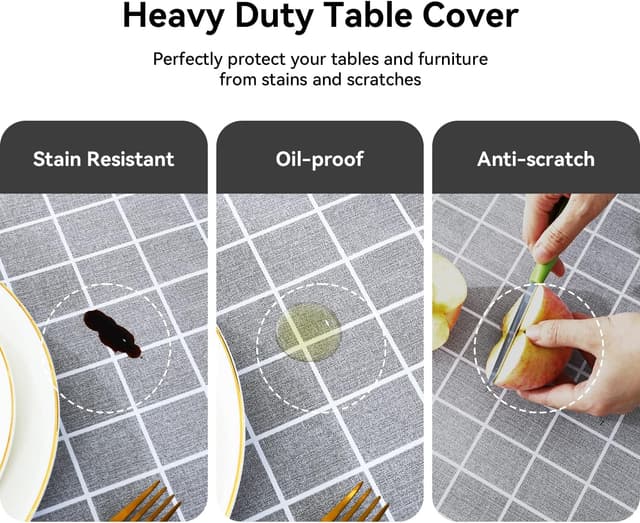 Detalle 2 de Romanstile Rectangle Vinyl Tablecloth (Waterproof, Oil-Proof) — Heavy-Duty Wipeable PVC Cover, Grey, 54 x 78 Inch