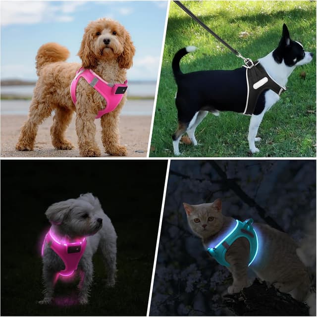 Thumbnail 6 de Light Up Dog Harness with Rechargeable LED (Waterproof, Reflective) – Pink XS