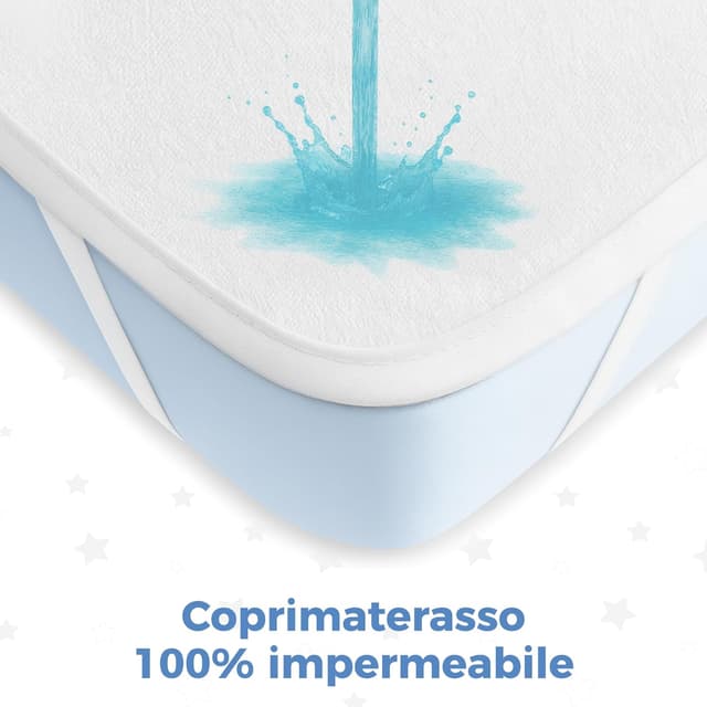 Detalle 2 de Dreamzie 2 Lenzuola culla neonato + 1 coprimaterasso impermeabile per lettino 50x83 cm Stars