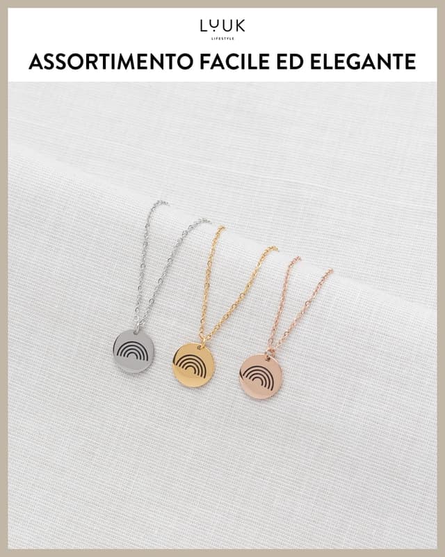 Detalle 2 de LUUK LIFESTYLE collana in acciaio con ciondolo arcobaleno e dedica HAPPINESS