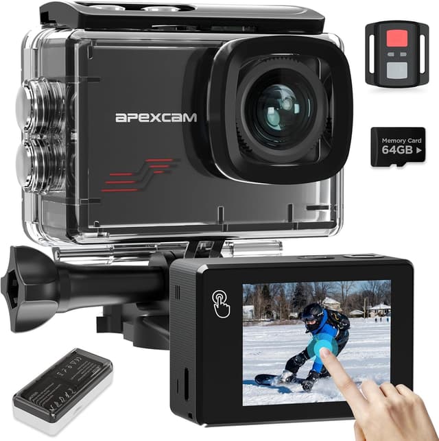 Detalle de Apexcam Nuova M80PRO action cam 4K 60fps con EIS, schermo touch e kit accessori da 64GB