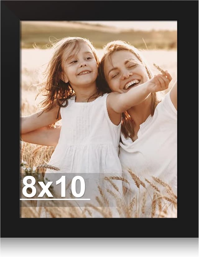 Detalle de Hongkee 8x10 Picture Frame (Real Glass + Wood Frame, Black) — Wall or Tabletop Display, 1 Pack