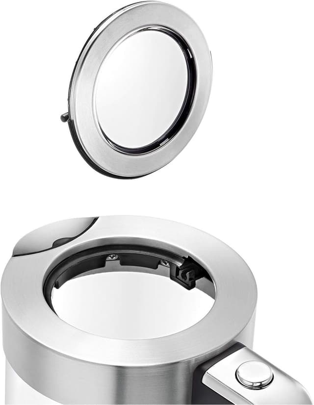 Detalle de WMF Lono Glas-Wasserkocher mit Kalkfilter (1,7 Liter, 3000 Watt) – kabellos, mattierter Edelstahl