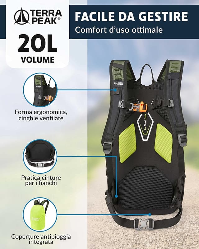 Detalle de Terra Peak ACTIVE 20 Piccolo: zaino trekking impermeabile da 20 litri per escursionismo e viaggio