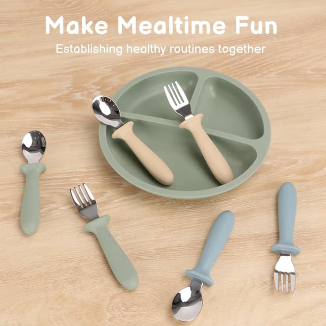 Detalle de Eascrozn Toddler Utensils 6-Pack: 18/8 Stainless Steel Kids Forks & Spoons with Silicone Handles