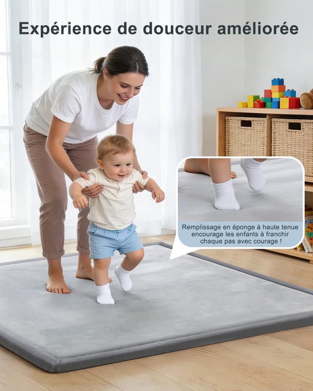 Detalle de Favodormir Krabbelmatte Baby 150x180x3 cm – Spielmatte mit rutschfester Unterseite (Hellgrau)