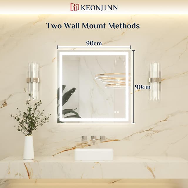 Detalle 2 de Keonjinn Badspiegel mit Beleuchtung 90x90 cm