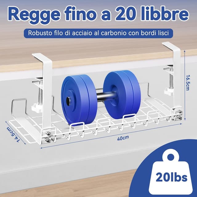 Detalle 2 de HOMMAND raccogli cavi da scrivania in metallo per sotto il tavolo (bianco)