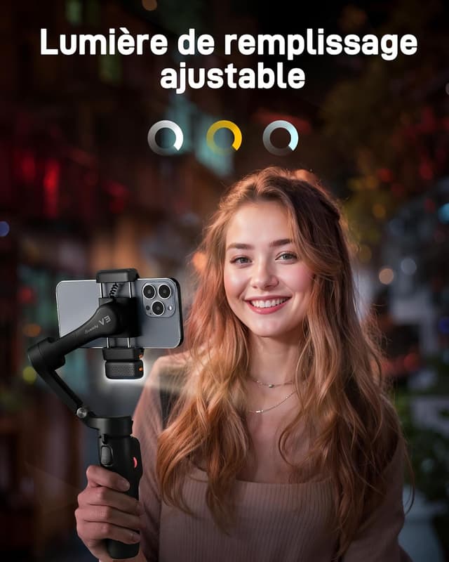 Detalle de Hohem iSteady V3 : stabilisateur smartphone 3 axes avec tracker AI magnétique et trépied intégré