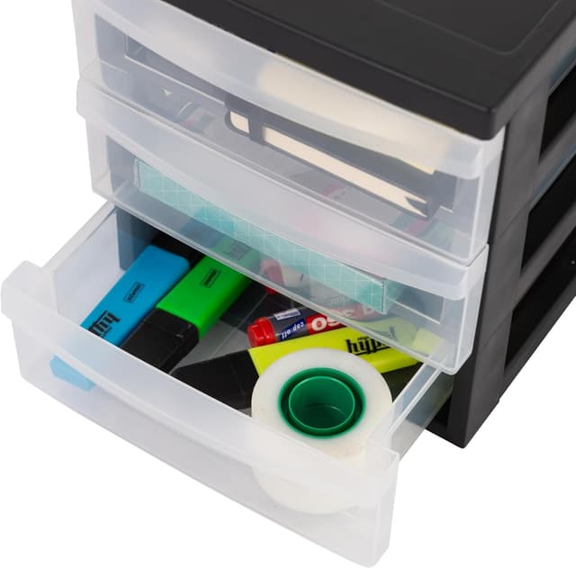 Detalle de IRIS Ohyama Tour de rangement plastique A5 avec 3 petits tiroirs (noir) DC-A5