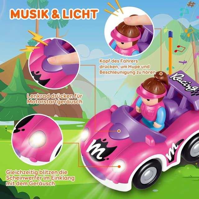 Detalle de Pup Go Kleinkind RC Cartoon Rennwagen – erstes ferngesteuertes Auto ab 18 Monaten mit Musik, Licht und 2 Figuren