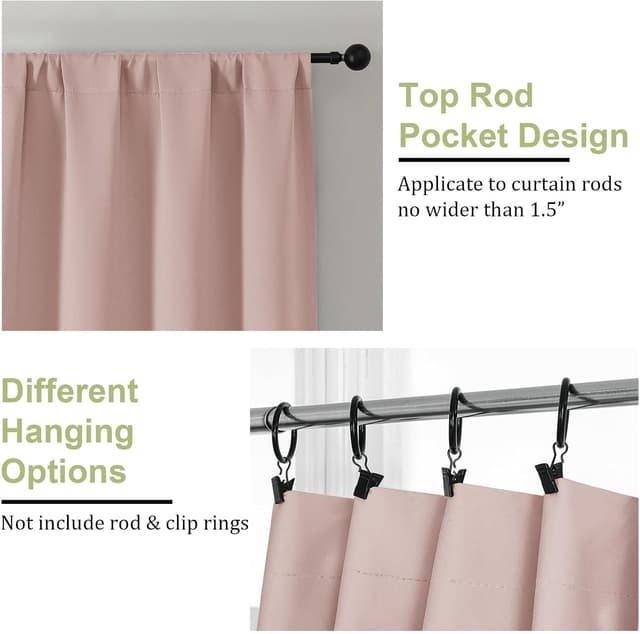 Detalle 1 de OWENIE Sally Blush Pink Blackout Curtains for Bedroom 2 Panels 🌟