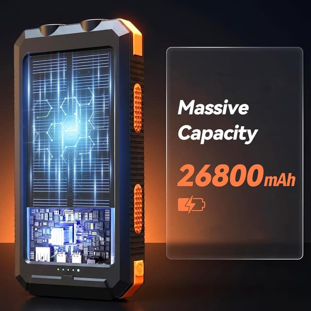 Detalle 2 de Vikeri Solar Power Bank 26800mAh with USB-C fast charging, solar panel, torch & compass (Dark Orange)