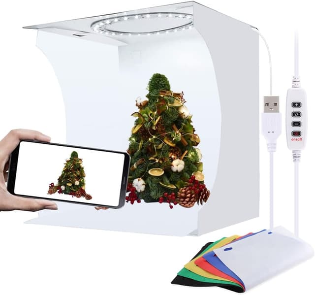 Detalle de PULUZ 30CM Portable Photo Light Box Ring Light for Product Photography with 128 Lamp Beads & 6 Backdrops