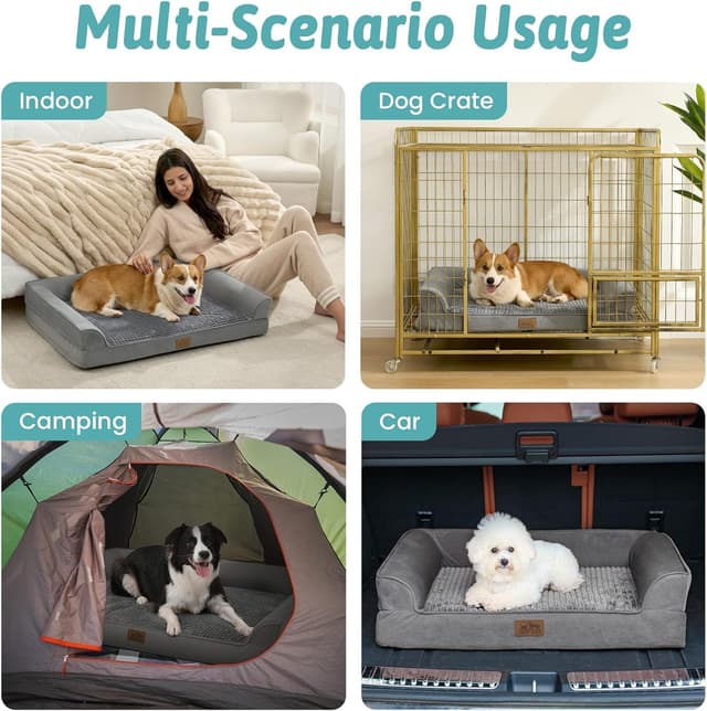 Detalle 2 de COZY KISS Orthopedic Dog Bed (Large) – U-Shape Pet Couch with Supportive Foam Bolster, Waterproof Lining Cover, Anti-slip, Washable, Gray