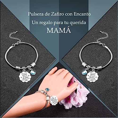 Detalle de VGWON Regalo Mamá: pulsera de acero inoxidable 316L con letras láser y caja de regalo