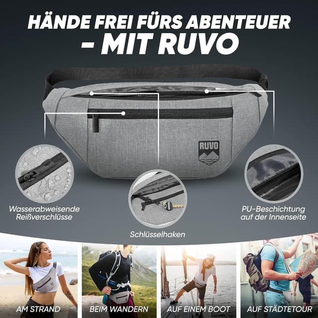 Detalle de RUVO Marsupio da cintura grigio, 4 scomparti