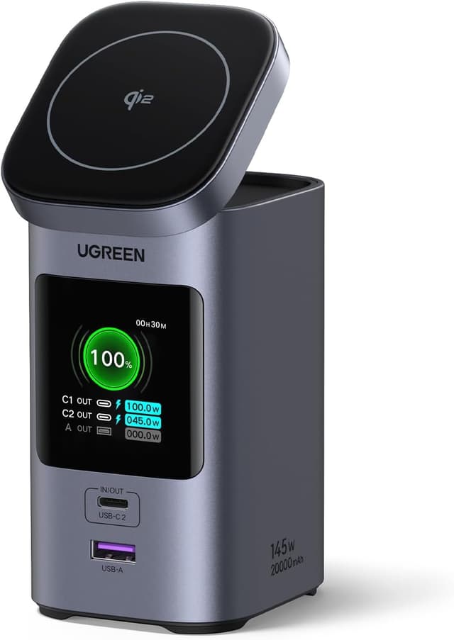 Detalle de UGREEN Nexode Power Bank 20000mAh 145W (Qi2 Certified) with TFT display and 4-way output