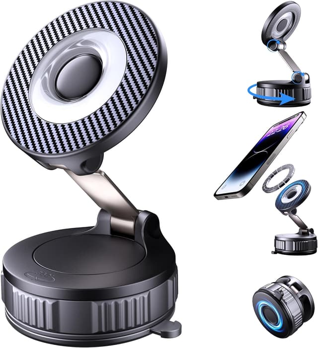 Detalle de Vacuum MagSafe Car Phone Holder with 360° Rotation and 2800gf Magnetic Grip