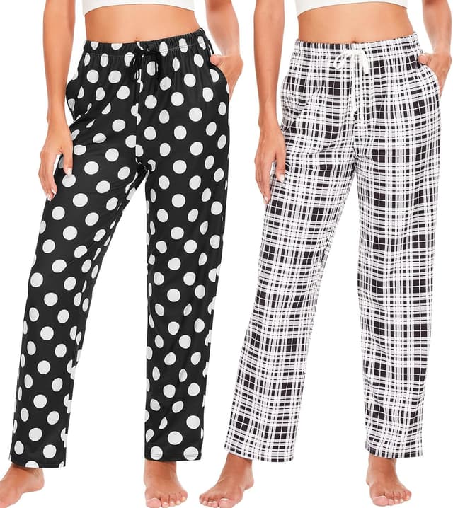 Detalle de Ymmchy Damen Pyjamahose lang im 2er-Pack – weich, weich fallend und mit Taschen