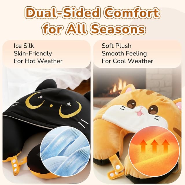 Detalle de Mewaii Nackenkissen für Reisen – wendbares Memory-Schaum Nackenkissen mit Katzenkapuze und verstellbarem Riemen