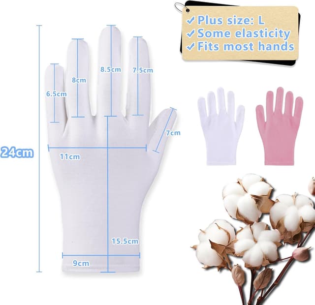 Detalle de 3 Paar Baumwollhandschuhe (L) mit Feuchtigkeits-Pflege-Effekt – dünne Arbeitshandschuhe in vergrößerter Passform