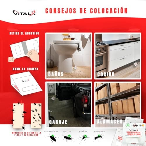 Detalle de VITALX Pack 30 trampas ultradhesivas para cucarachas (sin venenos) + manual