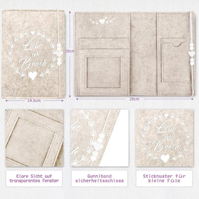 Detalle 1 de Marvelights Mutterpasshülle Filz für Mutterpass und Impfpass – Geschenk