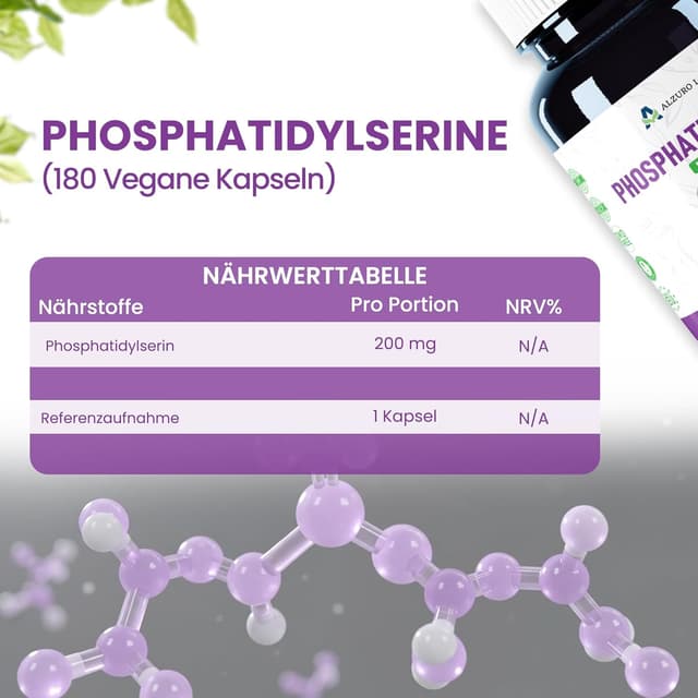 Detalle de ALZURO LABS Phosphatidylserin 200 mg – 180 vegane Kapseln für Gehirn, Gedächtnis & Konzentration