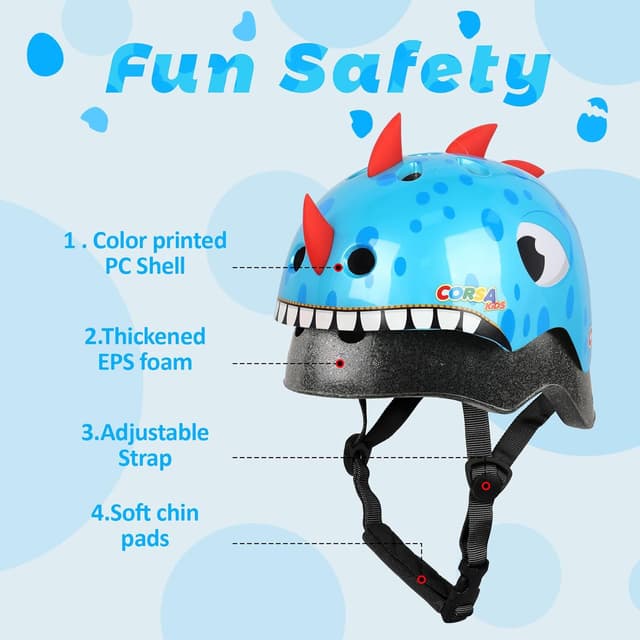 Detalle 2 de Atphfety Toddler Kids Bike Helmet with 3D Dino/Shark Design, Adjustable Fit, Multi-Sport, 3 Sizes