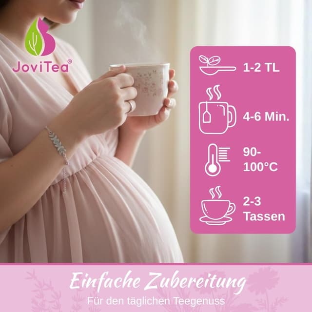 Detalle 2 de JoviTea Glücklich Schwanger Tee BIO – traditionelle Kräutermischung, koffeinfrei, zuckerfrei, 75 g