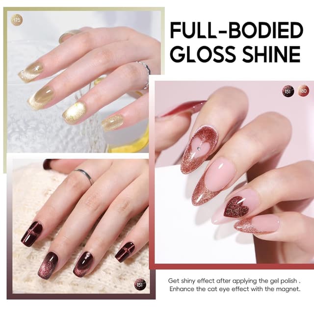 Detalle de PEACECOLOR 6-tlg. UV Cat-Eye Nagellack-Set (rot) mit Magnet, UV/LED-Härtung, DIY zu Hause (6×10 ml)