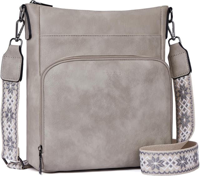 Detalle de Roulens crossbody bag for women with front zip wallet pocket and adjustable guitar-strap (vegan leather)