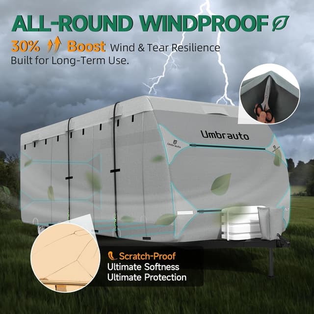 Detalle de Umbrauto RV Cover 27–30ft (7-Layer Travel Trailer Cover) with Waterproof, Windproof & UPF50+ Protection