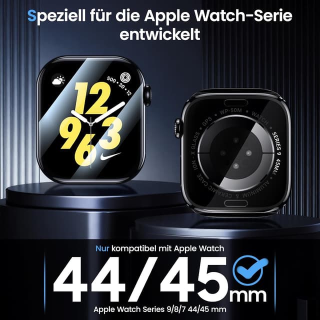 Detalle de UniqueMe Displayschutzfolie für Apple Watch 44/45 mm (4 Stück) – HD TPU mit einfacher Anbringung