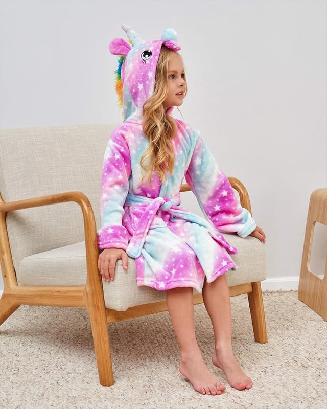 Detalle de Piefry peignoir doux fille à capuche licorne (avec pantoufles) 4 pièces