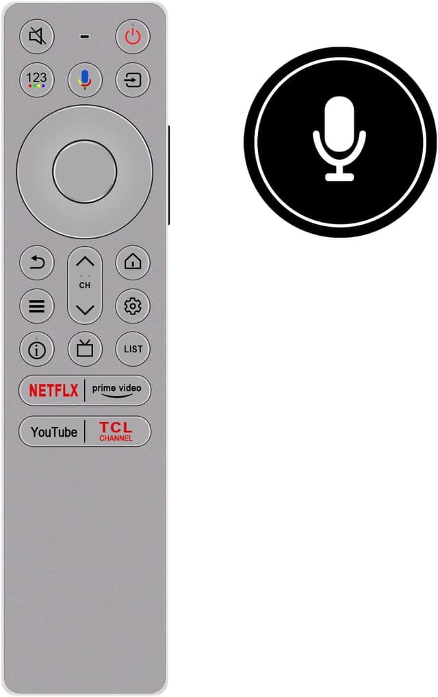 Detalle de RC933 FUB1 Voice Replacement Remote Control (RC933-FUB1) for compatible TCL Mini LED Android Smart TVs