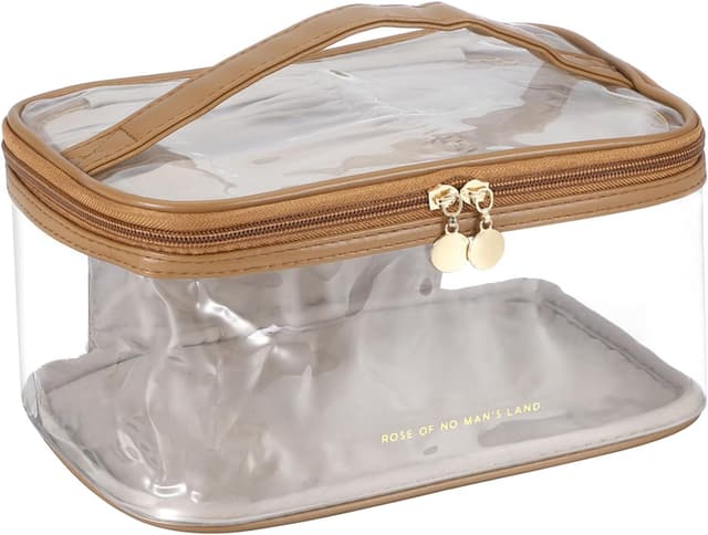 Detalle de PATIKIL Clear Toiletry Bag (Waterproof) – Brown PU & transparent PVC travel makeup organiser