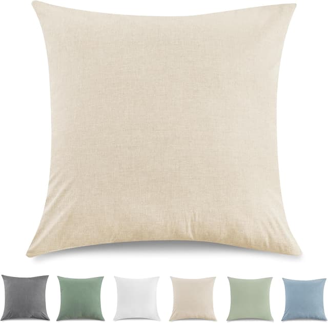 Detalle de TOCOMOA Kissenbezug 40x40 cm im 2er-Set – 100% gewaschene Baumwolle, Oeko-TEX zertifiziert, Leinenoptik