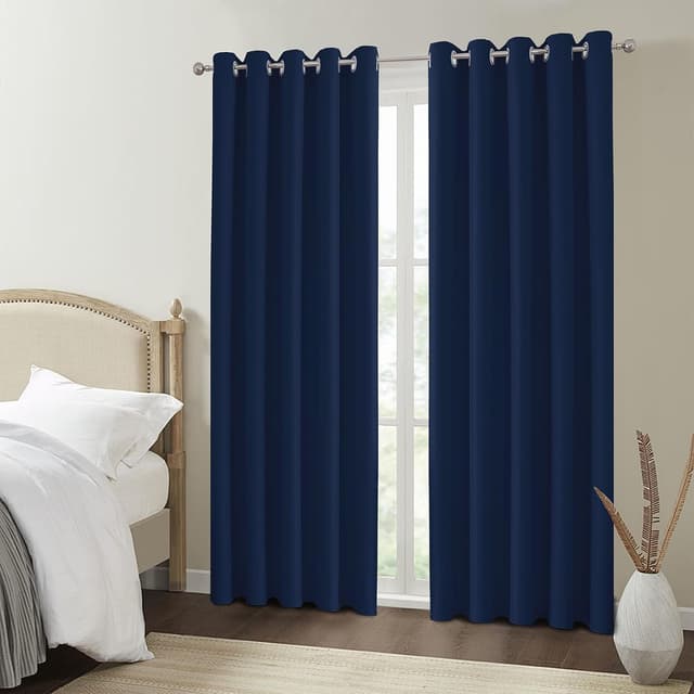 Detalle 2 de VEHEDE Blackout Thermal Curtains (Navy) — 2 Panels, 66 Inch Width x 90 Inch Drop, Eyelet Top