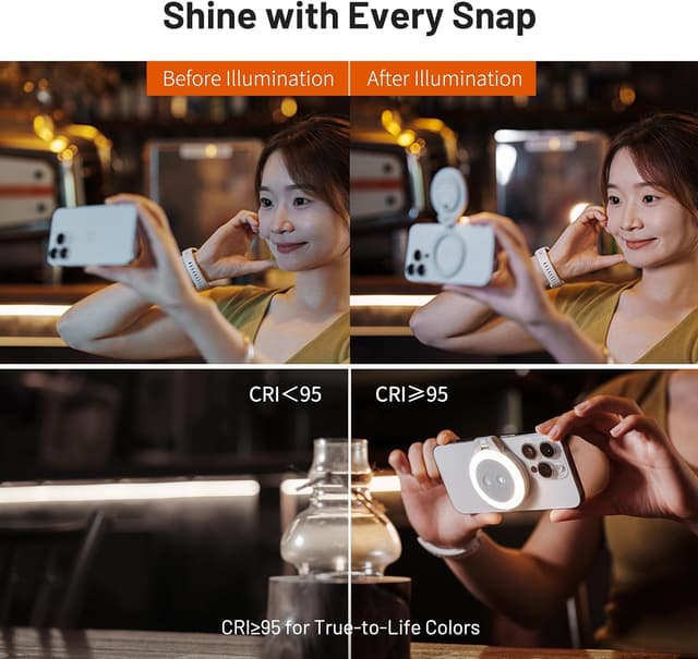 Detalle de PGYTECH MagGlow : lampe d’appoint magnétique pour téléphone, anneau LED MagSafe (gris brume)