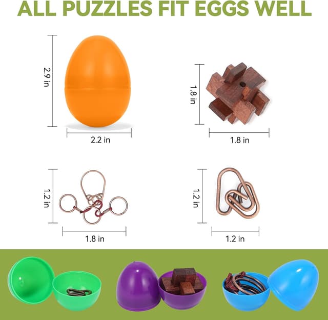 Detalle de 24-Pack Easter Eggs Filled with Brain Teaser Puzzles (Plastic Eggs + Wood/Metal Puzzle Fillers) for Teens, Kids & Adults