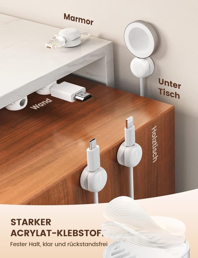 Detalle de Lamicall 6 Stück Kabelhalter Kabelclips 🔌