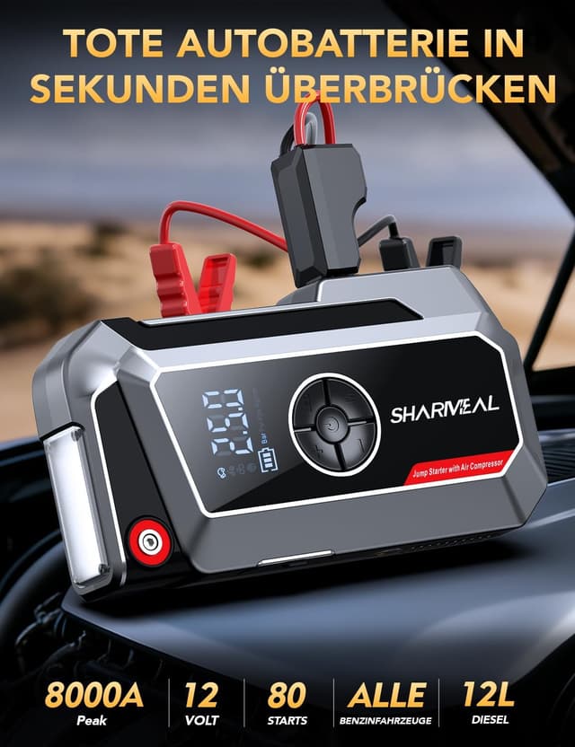 Detalle 2 de Sharmeal 8000A Booster batterie avec compresseur 250 PSI, démarreur 12V et lampe de secours