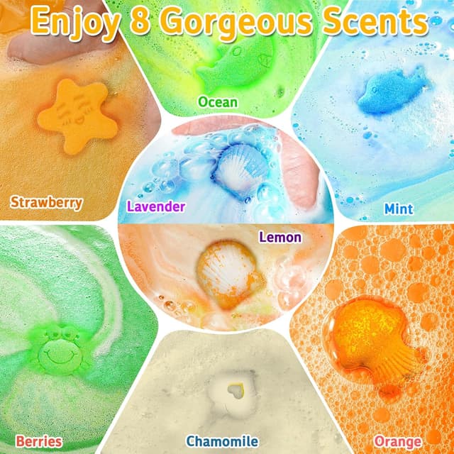 Detalle de HEYMKGO Bath Bombs Gift Set (8 pcs) with essential oil scents and bubble love stick