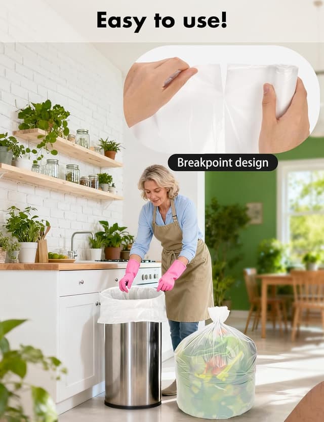 Detalle de Biodegradable Trash bags 50PCS (13Gallon/50L) Aievrgad white – compostable bin liners